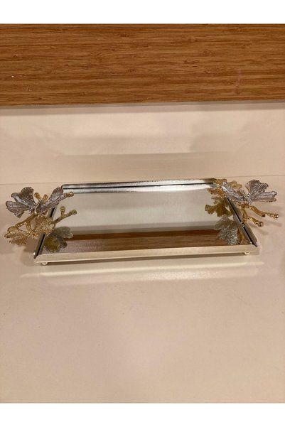 PLUS HOME Tray Rice Butterfly Model Silver Small Size 27X18 cm