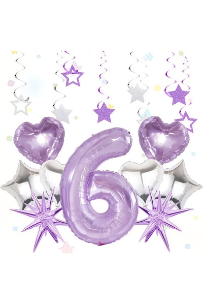 DÜVENCİ TİCARET Σετ μπαλόνια για πάρτι γενεθλίων με μωβ αριθμούς, αστερία, κα...