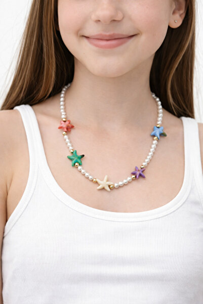 MakeWell Starfish Detailed Natural Stone Bead Necklace Summer Stylish Minimal...