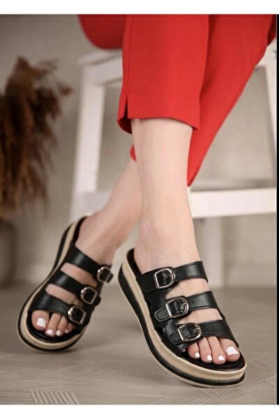 Nubbock Γυναικείες μαύρες άνετες καθημερινές παντόφλες με 3 αγκράφες και ζώνη...