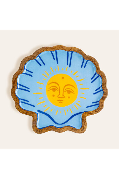 Zsa Zsa Zsu Lakrı Mango Ağacı Sunum Tahtası 20x19 Cm Sarı - Mavi