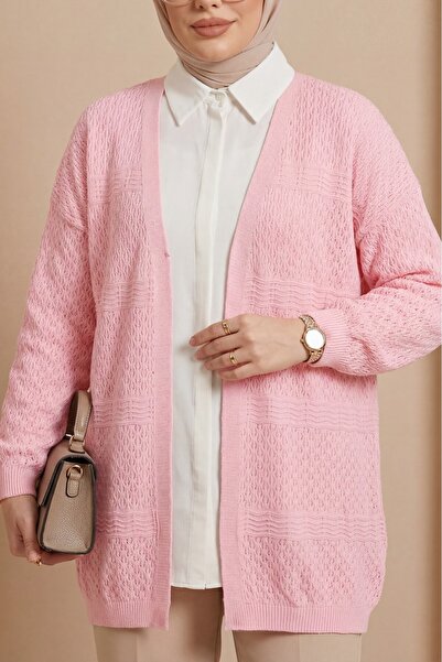 Modamorfo Διάτρητη ζακέτα πλεκτή με σχέδιο κυμάτων - ροζ