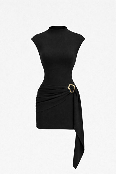 Edela Γυναικείο φόρεμα με ψηλό γιακά, λεπτομέρεια με αγκράφα και ζώνη που τον...