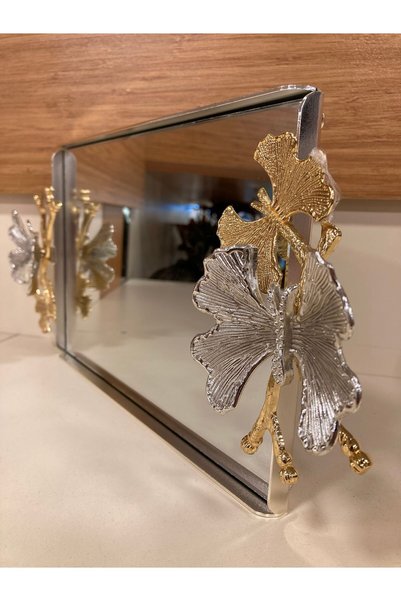 PLUS HOME Tray Rice Butterfly Model Silver Small Size 27X18 cm