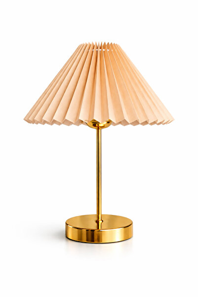 EvLight Liora Metal Gold Ayaklı Pileli Cappuccino Komidin Başı Abajur