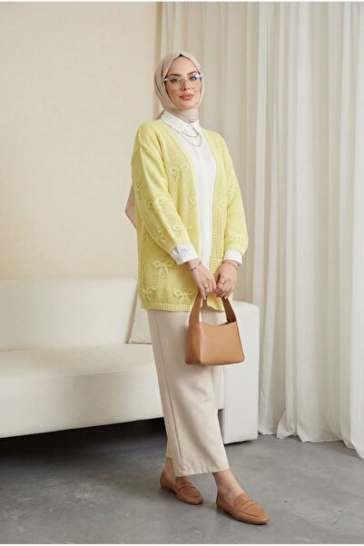 Modamorfo Bowknot Patterned Openwork Knitwear Cardigan -Yellow