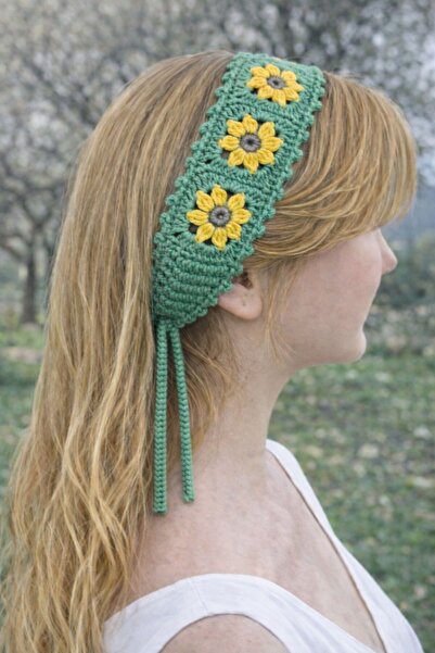 Moonys Design Bentiță de păr florală tricotată manual Moony’s Design – Cu șir...