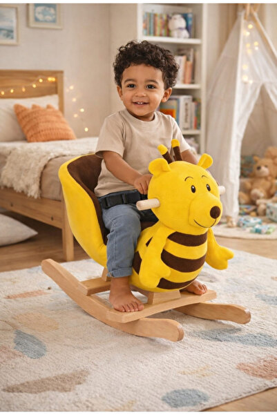 CERTIVA Kids Sallanan Eğitici Arı Oyuncak – Ahşap Tabanlı Emniyet Kemerli Beb...