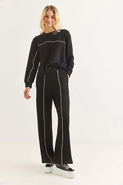 Raneel Kazançlı Alışveriş Women's Modal Fabric Ribbed Tracksuit Set Black