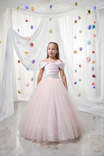 Kanilla Mojo girls' draped tarlatan evening dress, powder pink, ages 2-11