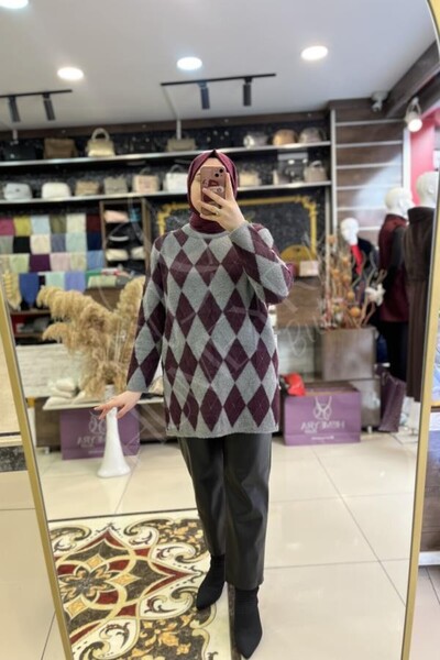 HUMEYRA Baklava Pattern Angora Sweater