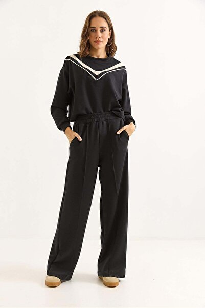 Raneel Kazançlı Alışveriş Women's Modal Fabric Wide Leg Tracksuit Set Black