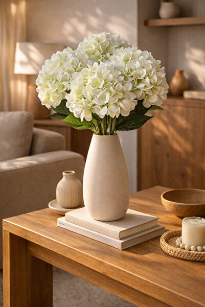 ELZI ATÖLYE Ortanca (Hortensia) Yapay Çiçek – 60 cm | Doğal Görünümlü Tek Dal...