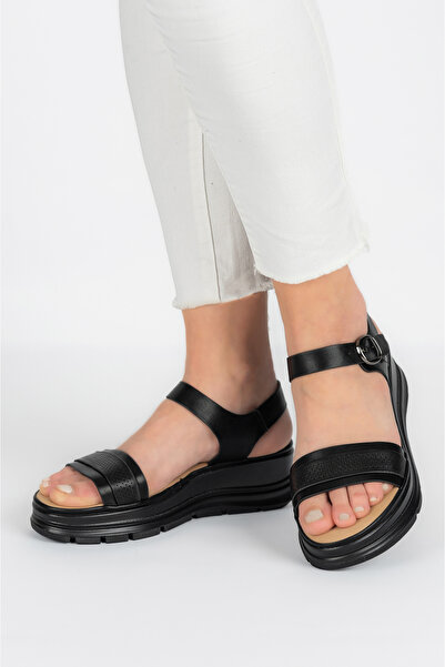 Lady Γυναικεία σανδάλια Νουάρ, δερματίνη, μαύρα