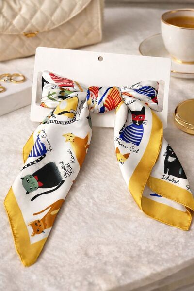 Accessories Hei Kedi Μεταξωτό Φουλάρι με Σχέδιο Γάτας για Καθημερινή Χρήση