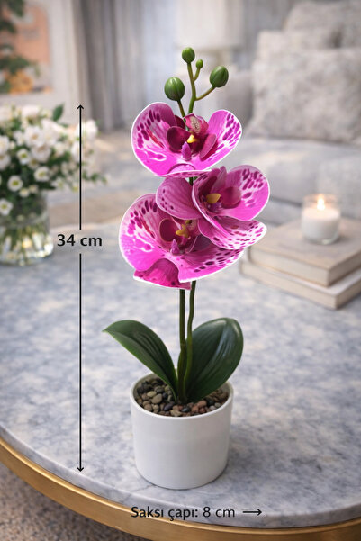 aymumi home Yapay Orkide Saksılı 34 cm 3 Başlı Dekoratif Çiçek – Gerçek Görünümlü Phalaenopsis Orkide