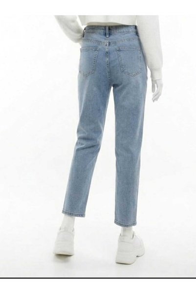 blue da Women's Stoned Stretch Fabric Mom Jean High Waist with Stoned Details