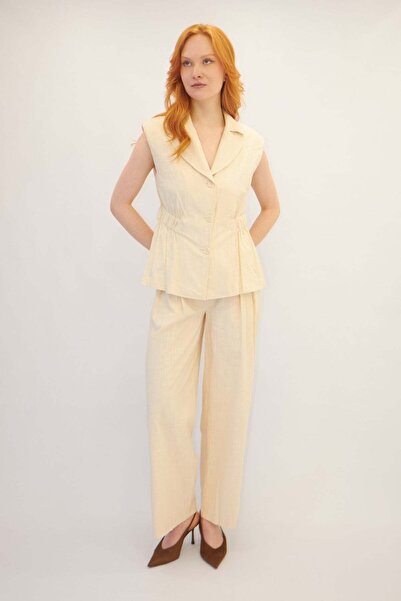 ONNO PRIVE Elastic Waist Vest Suit Beige