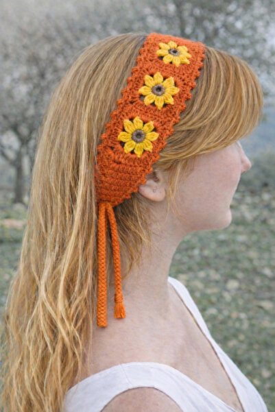 Moonys Design Bentiță de păr florală tricotată manual Moony’s Design – Cu șir...