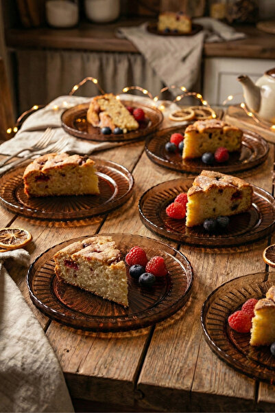 morlimon Riva 6 Parça Cam 17 Cm Tatlı/Pasta Tabağı Seti