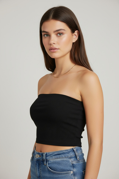 Anetos Γυναικείο Μαύρο Στράπλες Κοντό Μπουστιέ με Κορδόνια