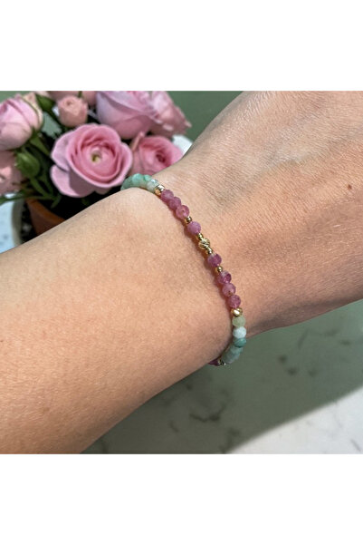 Ezera Βραχιόλι Solandra με σμαράγδι και ροζ τουρμαλίνη, επιχρυσωμένο ασήμι 925