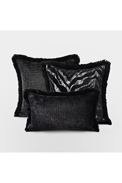 Lidoma Home "Noir Zebra" Püsküllü Kırlent Kılıfı Seti - Gümüş