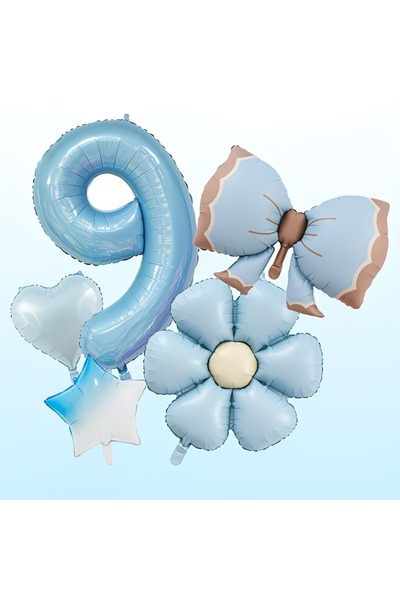 DÜVENCİ TİCARET Σετ μπαλονιών για πάρτι γενεθλίων με μπλε φιόγκο και αριθμούς...