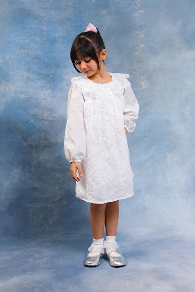 Perendi Κοριτσίστικο φόρεμα με λουλουδάτο κέντημα και γιακά μωρού – με επένδυ...