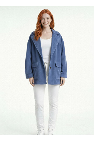 Neden Tekstil Women's Blue Oversize Knitwear Jacket