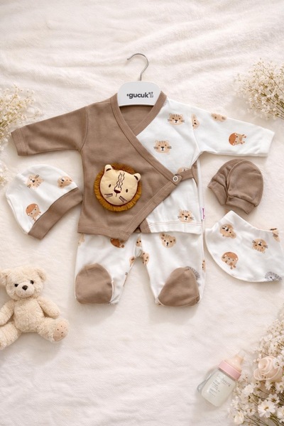 ALSA BABY Aslan Figürlü Yenidoğan Bebek Hastane Çıkışı 5’li Set %100 Pamuk – ...