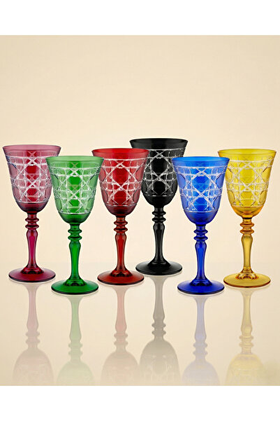 AKDEN STORE El Kesmesi Kristal Dekor 6 'lı Lüks Kadeh / Su Bardağı 270CC