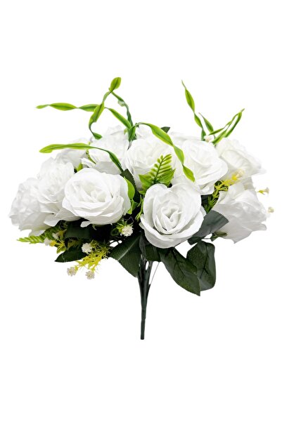 AFO Μπουκέτο με 24 Τεχνητά Κλασικά Τριαντάφυλλα με Φτέρη και Κολεονέμα σε Λευ...