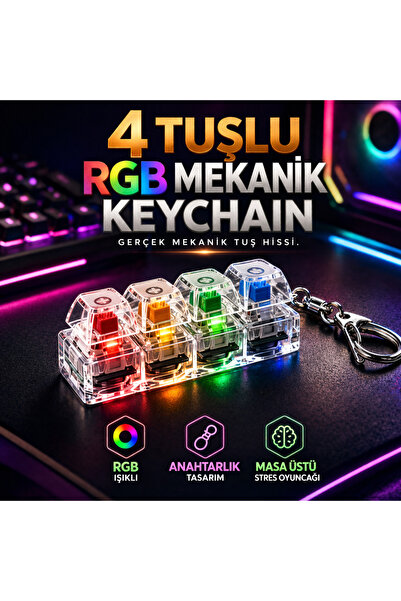 Cici Oyuncak RGB Klavye Fidget Oyuncak Anahtarlık 4 Düğmeli ve Renkli LED Işı...
