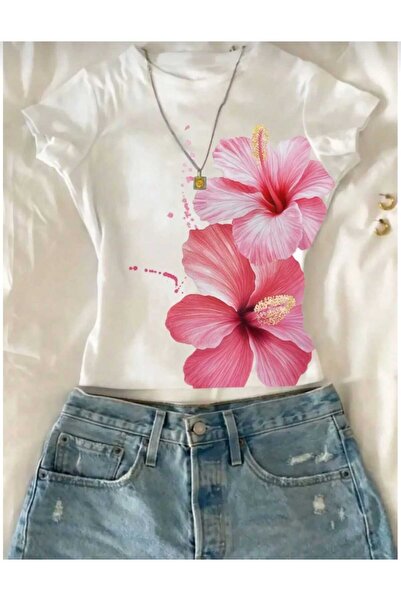 DİVİN AY MODELI νέας σεζόν εμπριμέ υφασμάτινο μπλουζάκι CROP