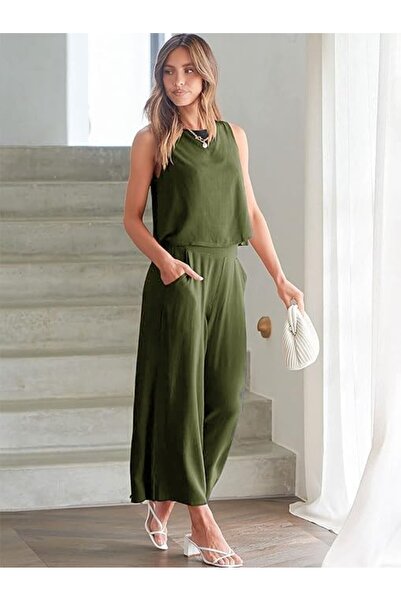 Toridas Γυναικείο Χακί Λινό Φόρεμα με Γιακά Πουκαμίσου, Λεπτομέρεια Τσέπης, Χ...