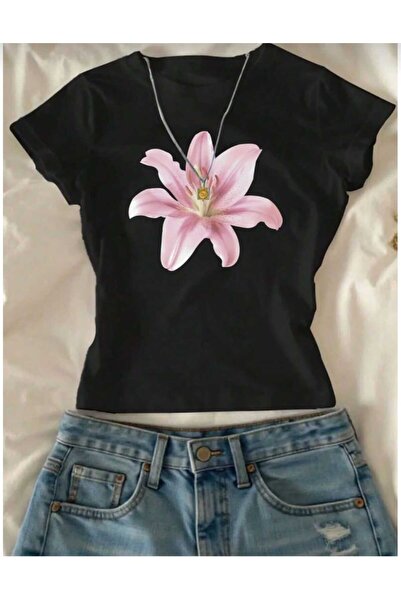 DİVİN AY MODELI νέας σεζόν εμπριμέ υφασμάτινο μπλουζάκι CROP