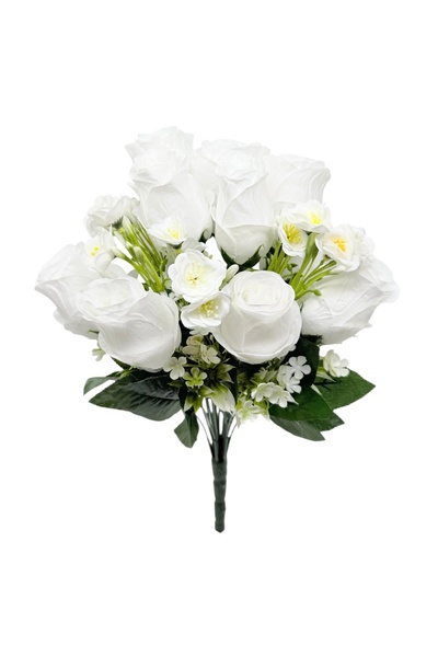 AFO Buchet 18 fire Artificiale Trandafiri Clasici cu Iasomie Alb