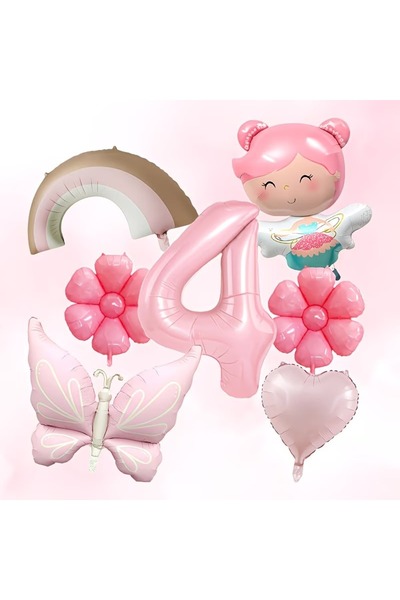 DÜVENCİ TİCARET Σετ γιορτής γενεθλίων με ροζ νεράιδα, πεταλούδα, αριθμητικό μ...