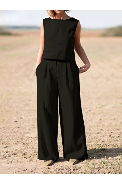 Toridas Λινό Casual Άνετο Αμάνικο Μπλουζάκι Γυναικείο Σετ