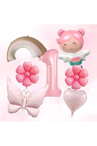 DÜVENCİ TİCARET Σετ γιορτής γενεθλίων με ροζ νεράιδα, πεταλούδα, αριθμητικό μ...