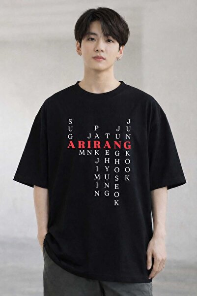 PAVRO تيشيرت كبير الحجم مطبوع عليه Arirang World Tour BTS