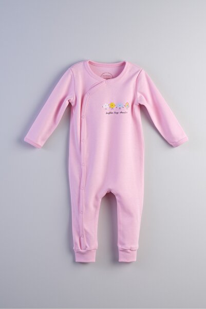 Bondberro %100 Pamuklu Baskı Detaylı Kız Bebek ve Çocuk Tulum ( Pembe )