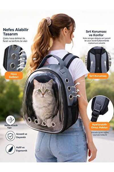 yalıpet Kedi Köpek Taşıma Sırt Çantası Şeffaf Astronot Model | Kabin Uyumlu |...