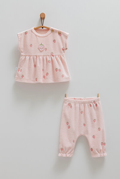 Caramell Baby Girl Set Pink Strawberry Patterned Terry Cloth Summer Set (80% ...