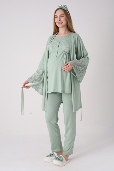 EM&FA TEKSTİL Hamile Lohusa Emzirme Düğmeli Dantel Detaylı Pijama Takımı