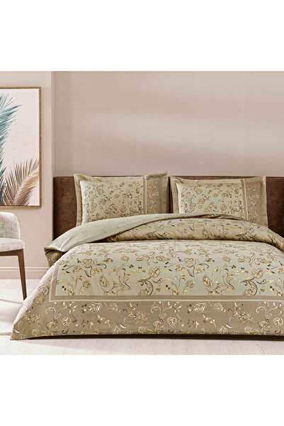 Taç Set cuvertură dublă din satin Fleur Bej