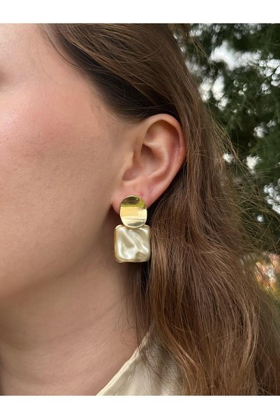 bag and shine Perla Gold Square Steel Earrings