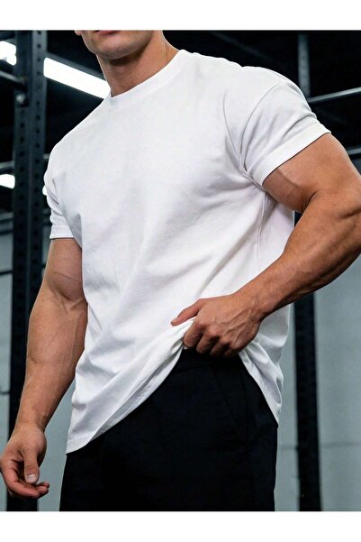 SPORTİVEA تي شيرت رجالي أساسي مصنوع من القطن بنسبة 100%، ذو قصة مريحة وياقة د...
