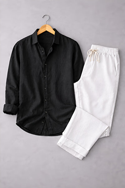 beuivo Men's Linen Textured Oversize Shirt & Sofia Linen Loose Fit Trousers C...